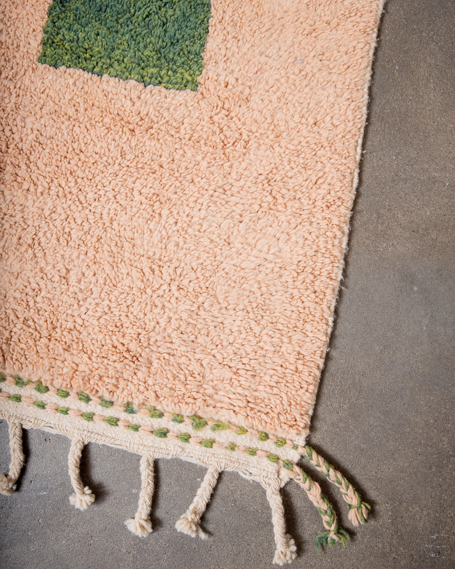 Modern, designer, handcrafted Berber rug from Morocco. Beniourain carpet with beautiful colours and patterns and fluffy wool texture.